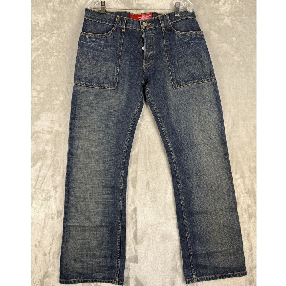 Y2K GUESS CO Jeans Women's 32 Blue Button Fly Straight Leg Denim Pants